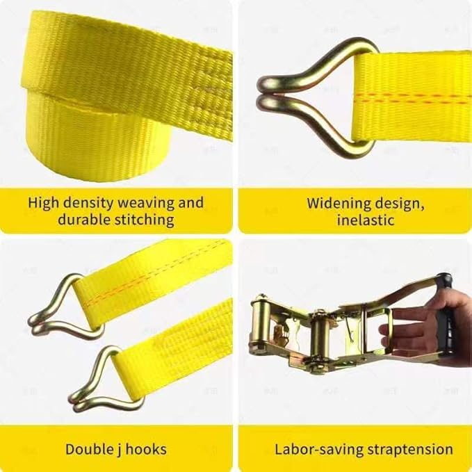 4 Pack Heavy Duty Ratchet Tie Down Straps 2" x26' – 9921 lbs Break Strength Cargo Straps with Metal Hooks for Truck, Trailer, Moving, Motorcycle & ATV, Yellow