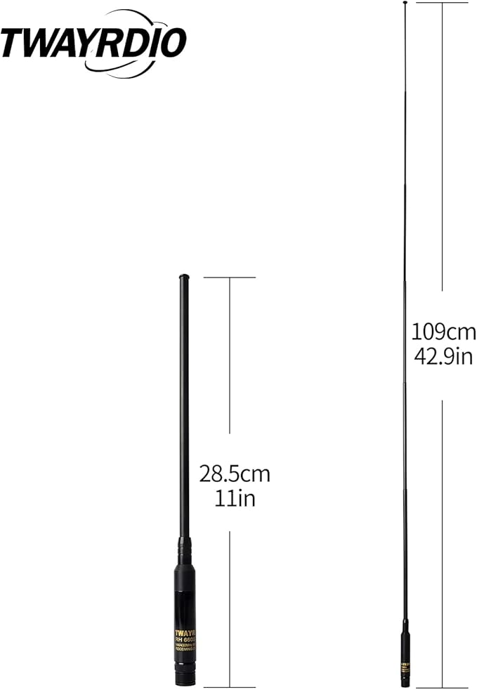 TWAYRDIO RH 660S Dual Band 70cm 2meter 144/430mhz Extendable Telescopic Portable Radio Antenna BNC Connector High Gain for Kenwood Icom IC-F50V IC-F50 IC-M88 2-Way Radio