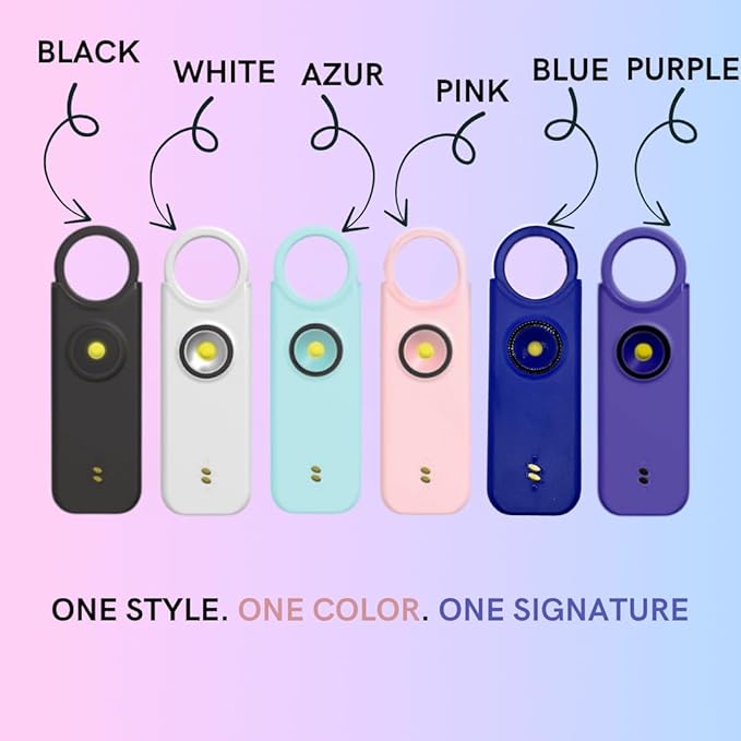 VOLTEK Personal Alarm (Azur) Women's Self-Defense Self-Defense Mini Self-Defense Alarm Kit + Personal Emergency Whistle Powerful Sirene Lamp 135 DB, USB-C Rechargeable, Guide Included