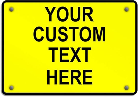 Aluminum Weatherproof Metal Sign Multiple Sizes Custom Personalized Text Here Yellow Black Caution Horizontal Street Signs 10x7Inches