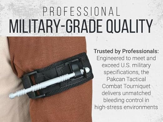 Military-Grade Tactical Combat Tourniquet Gen 8 - Severe Bleeding Control (Black) | Rapid One-Hand Application, Time-Stamped – First Aid, EMS, Law Enforcement, Civilian, Outdoor Survival