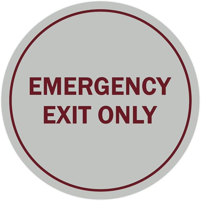 Signs ByLITA Circle Emergency Exit Only Sign (Light Grey/Burgundy) - Small 1 Pack