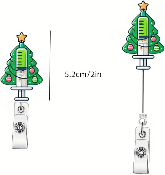 Christmas Badge Reel Xmas Tree Retractable Badge with Alligator Clip Christmas Badge Holder Needle Light String Design 360°Rotating ID Name Holder Clips for Student Nurses Teacher Office Party Favors