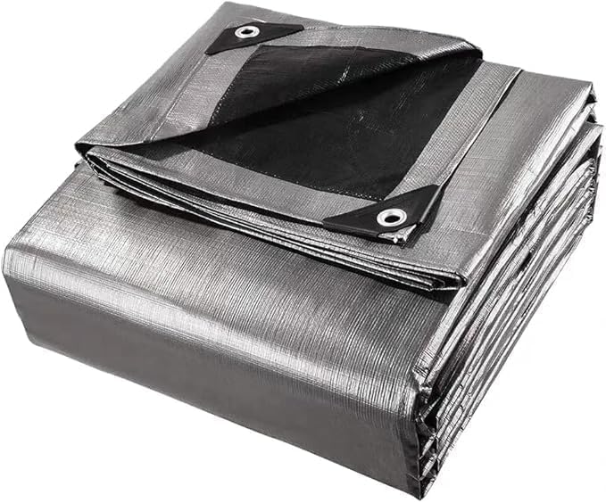 Heavy Duty Waterproof Tarp, 40 x 60 Feet, 12 MIL Thick Polyethylene, Silver/Black with Reinforced Grommets, UV Resistant