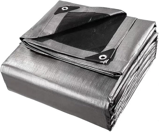 Heavy Duty Waterproof Tarp, 40 x 60 Feet, 12 MIL Thick Polyethylene, Silver/Black with Reinforced Grommets, UV Resistant