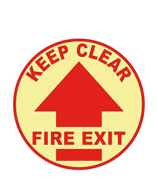 Stranco Glow in the Dark Sign Floor Sign "KEEP CLEAR FIRE EXIT" Non-Slip Permanent Acrylic Adhesive, 17" Red on White