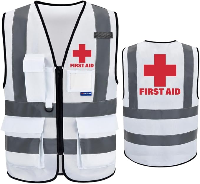 Reflective Security Safety Vests Heavy Duty with 7 Pockets and Front Zipper