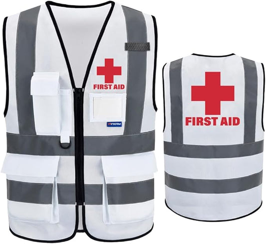 Reflective Security Safety Vests Heavy Duty with 7 Pockets and Front Zipper