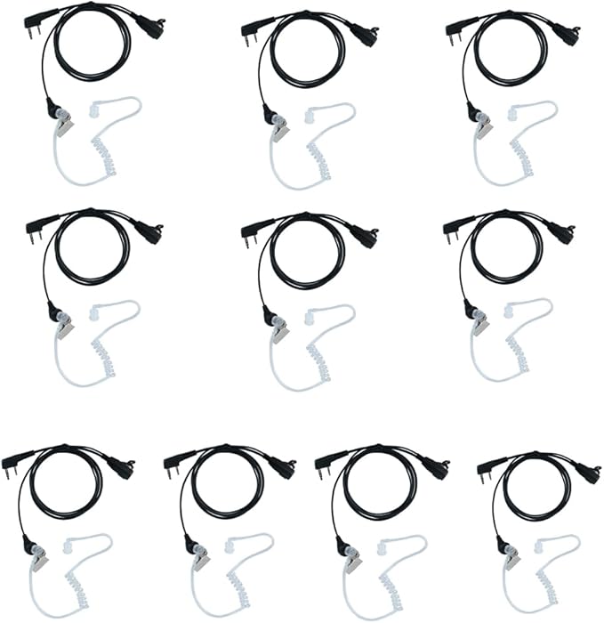 Walkie Talkie Earpiece Mic PTT for Baofeng UV-5R UV-82 BF-888S BF-F8HP Kenwood TK-2107 NX-1300 RT15 RT21 RT22 RT68 H-777 H-777S K1 Arcshell ar-5 Two Way Radio with Covert Acoustic Tube,10 Pack