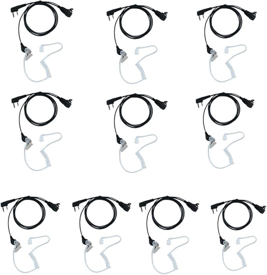 Walkie Talkie Earpiece Mic PTT for Baofeng UV-5R UV-82 BF-888S BF-F8HP Kenwood TK-2107 NX-1300 RT15 RT21 RT22 RT68 H-777 H-777S K1 Arcshell ar-5 Two Way Radio with Covert Acoustic Tube,10 Pack