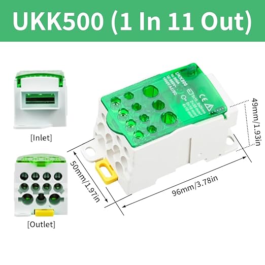 DIN Rail Distribution Box,690V 500A Positions Screw Terminal Block Junction Box Breaker Box Circuit Breaker Distribution Box for Various Power Distribution Needs (Green, 500A)