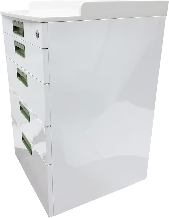 4 Drawer Dental Assistant's Mobile Cabinet Stainless Steel Office File Storage Cart Moving Side Cabinet Mobile Utility Storage Cart with 2 Trays for Dental Medical Office White and Green