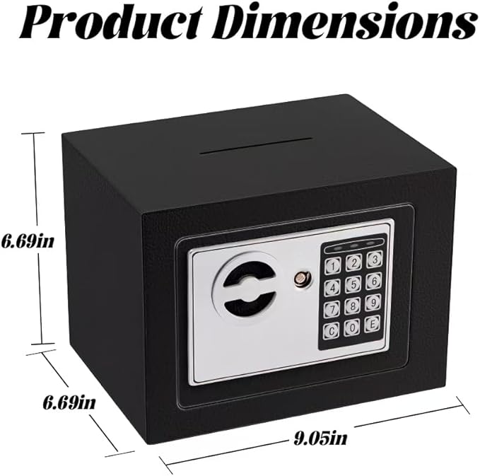 Small Electronic Safe Box With Digital Keypad & Keys - 9.05 x 6.7 x 6.7 Inches Wall Safe 0.23Cuft Mini Security Box for Coin Home Office Hotel Rooms Business Jewelry Gun (Black)