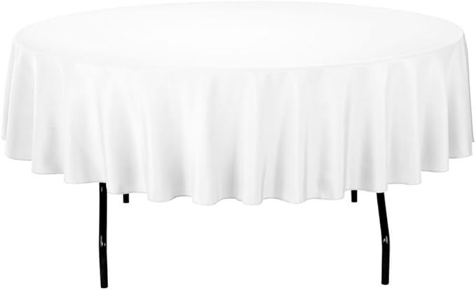 Gee Di Moda Round Tablecloth - 70 Inch White Round Table Cloth for 24 to 48 Inch Round Tables - Heavy Duty Washable Fabric - for Buffet Table, Holiday Party, Dinner, Wedding & Baby Shower