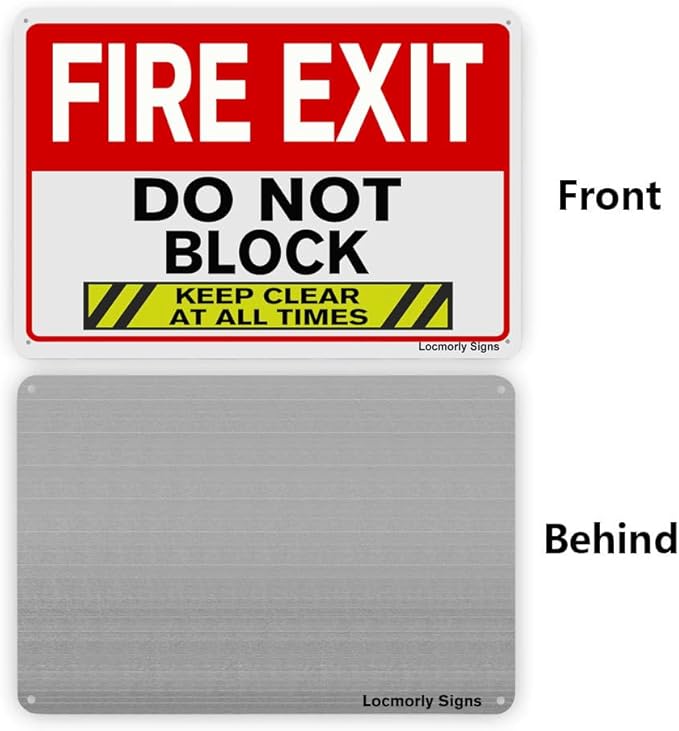 Aluminum Fire Exit Sign, Do Not Block Keep Clear at All Times Safety Sign, 8x12 Inch