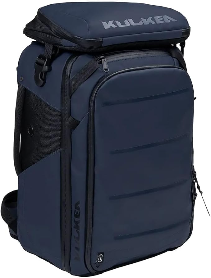 Käydä 36L Travel Backpack - Spacious Carry On Backpack with Detachable Travel Pouch, Magnetic Water Bottle Pocket, Passport and Laptop Pocket - Convertible Boot Bag for Snow Sports (Steel Blue)