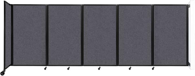 Versare Room Divider 360 Wall-Mounted Folding Partition | Locking Wheels | Temporary Room Separator | 14' x 5' Dark Gray SoundSorb Panels