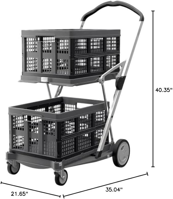 CLAX® The Original | Made in Germany | Multi Use Functional Collapsible Carts | Mobile Folding Trolley | Storage Cart Wagon | Shopping Cart with 2 Storage Crates | Platform Truck (Light Grey)