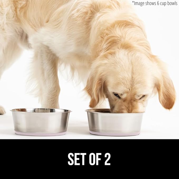 GORILLA GRIP Set of 2 Dog Bowls, Holds 6 Cups (48 fl oz), Heavy Duty Metal Food and Water Bowl for Feeding Dogs and Cats, Dishwasher Safe, Rust Resistant Stainless Steel, BPA Free Rubber Base, Lt Pink