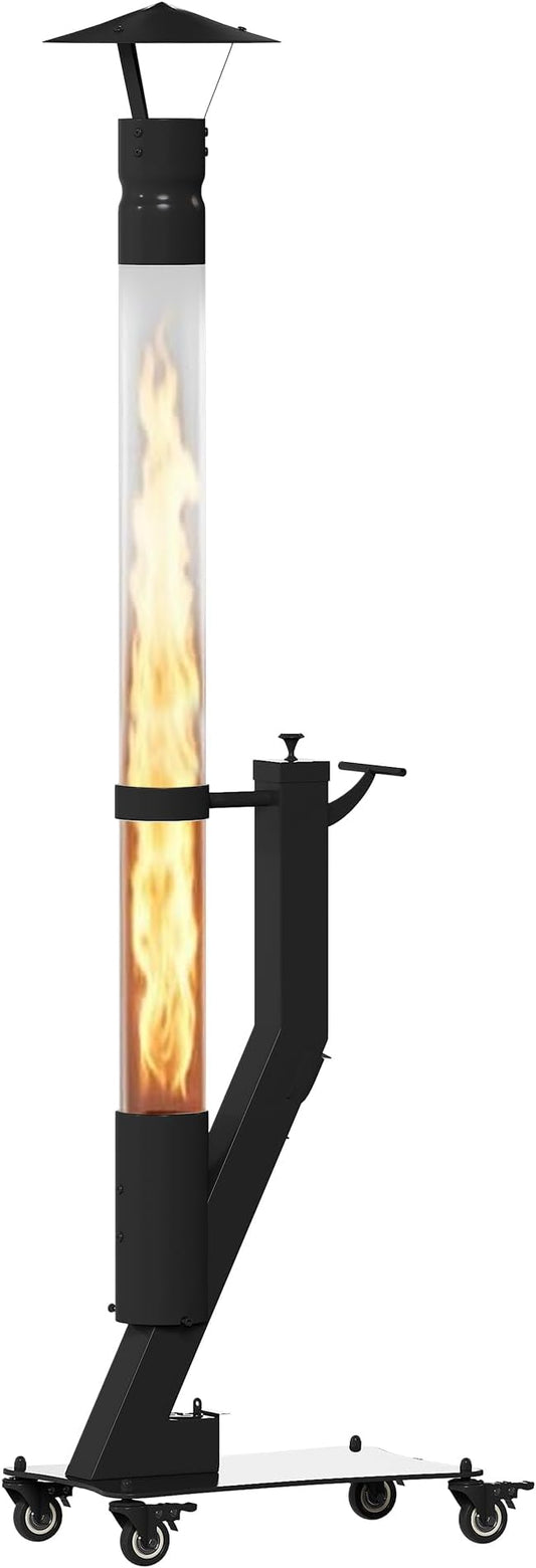 Patio Heater with Clean Ash System, Portable Wood Pellet Patio Heater - Rocket Stove & Glass Tube Outdoor Fire Pit for Backyard, Camping, Deck, Garden, All Seasons
