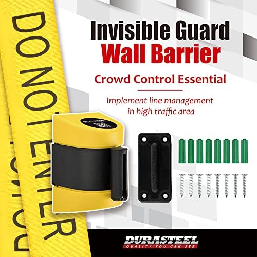 DuraSteel Wall Mount Retractable Belt Barrier - 6.5 Ft Yellow “Do Not Enter” Belt in Black & Yellow Case - Guardian 2.0 Indoor/Outdoor Caution Tape - Crowd Control Queue Barrier, Line Divider, 10 Pcs