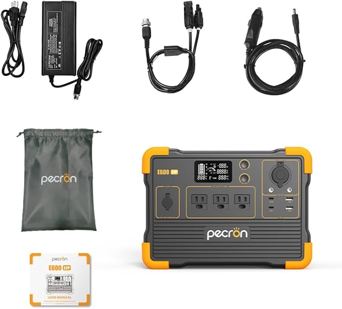 Pecron E600LFP Portable Power Station (2025 New), 614Wh LiFePO4 Battery Backup, 1200W AC Outlet/Max 100W USB-C Output, Solar Generator(Solar Panel Optional) for Camping, Emergency, Home, RV (No UPS)