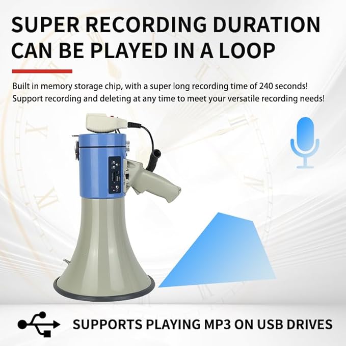 B S 50W Megaphone with Siren,Recording,SD Card,AUX Input for for Crowd Management,Emergencies