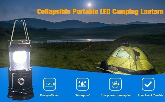 Collapsible Portable LED Camping Lantern Lightweight Waterproof Solar USB Rechargeable LED Flashlight Survival Kits for Indoor Outdoor Home Emergency Light Power Outages 4-Pack