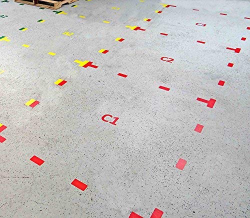 5S Location Marking Dash - Laminated Dash Shaped Floor Marker by Graphical Warehouse - Rounded Corners (4x2" (50 Pack), Red/White)