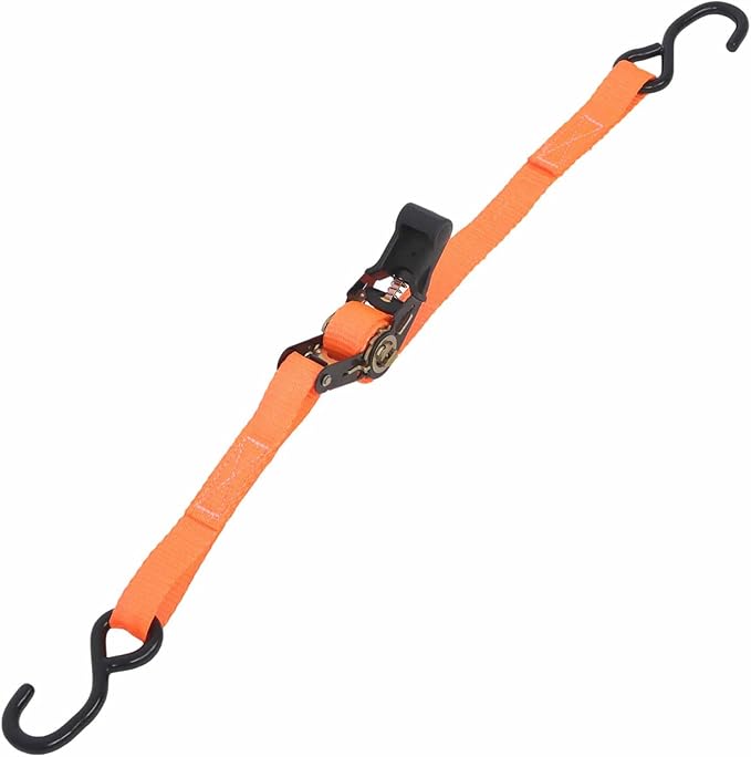 findmall 2Pcs 4Ft Ratchet Strap 1 Inch Fracture Strength 2400Lbs Orange S Hooks Tie Down Straps for Moving Motorcycle, Appliances, Equipment