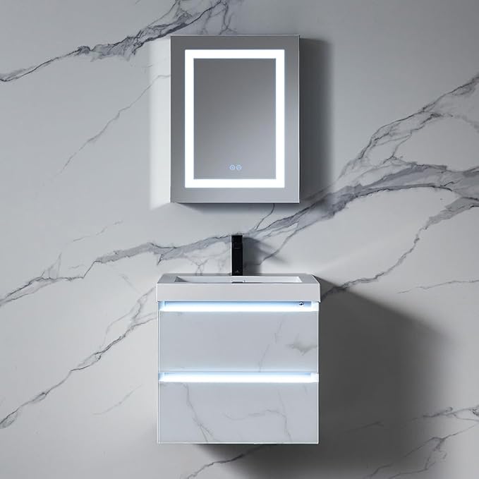 Blossom LED Lighted Medicine Cabinet Mirror for Bathroom 20x26 Inch, Left Hinge Recessed/Surface Mount - LED Mirror Cabinet with Lights, Defogger/3 Color Dimmer, Perfect Makeup Vanity