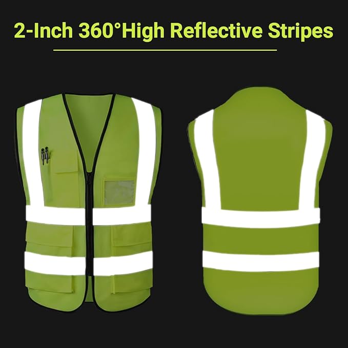 Custom Safety Vest Customized Logo Name Text Class 2 High Visibility Reflective Vests with Pockets for Construction Workwear