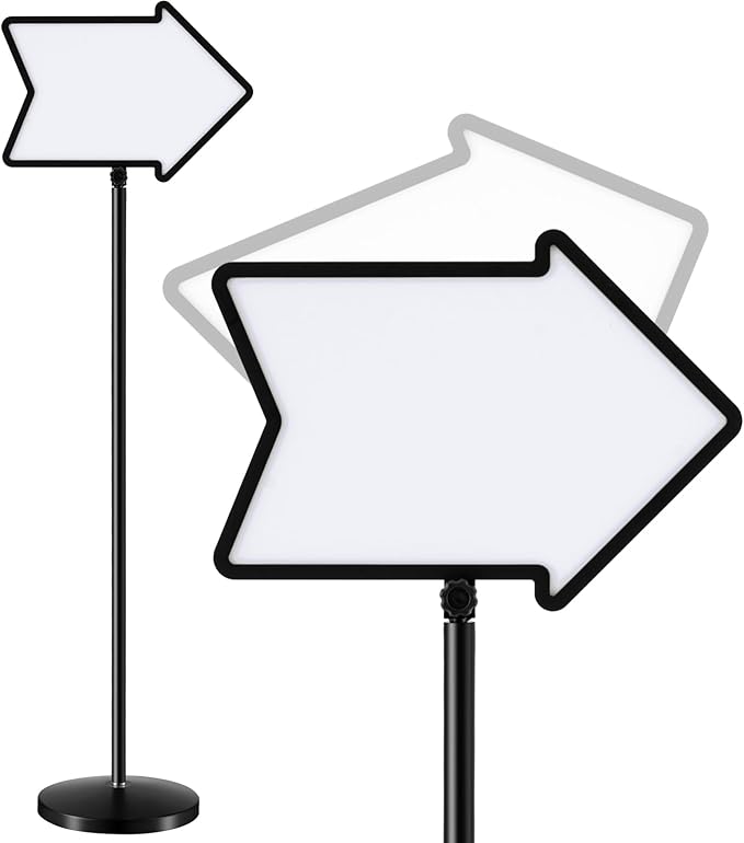 Lincia 1 Pack Dry Erase Board Arrow Sign Stand Adjustable Holder Floor Signs 11.7 x 16.5 Inch Dual Sided with Heavy Duty Pedestal for Indoor Outdoor Hotel School