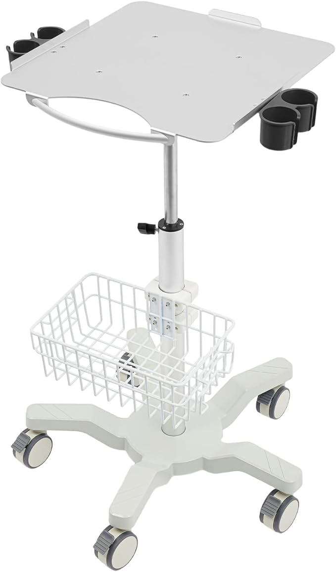 Medical Trolley Cart with Locking Wheels - Height Adjustable Mobile Workstation 24-38 inch,5 Casters Rolling Desktop Cart for Dental Clinic, Salon, Lab & Esthetician