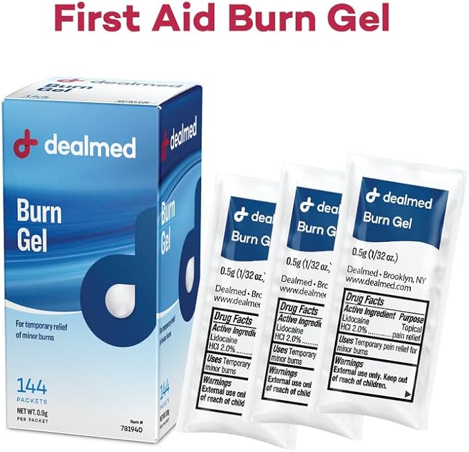 Dealmed First Aid Burn Gel – First Aid Gel for Temporary Relief of Minor Burns, Cuts, and Scrapes, 144 Packets/Box (.5g) - Case of 12