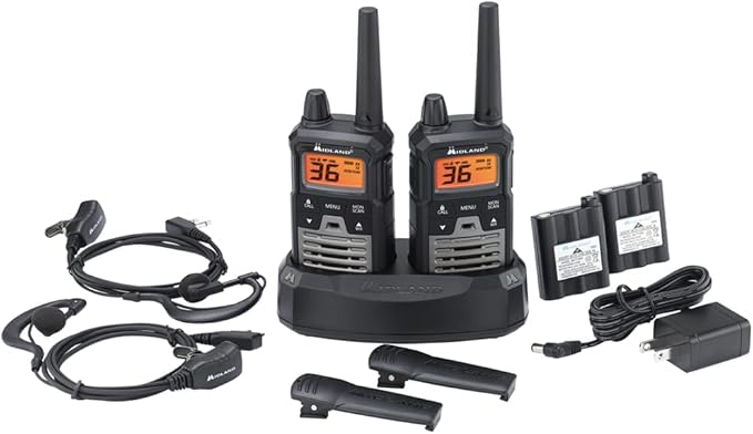 Midland T290VP4 High Powered GMRS Two Way Radios - 4 Pack Bundle w/Headsets & Chargers