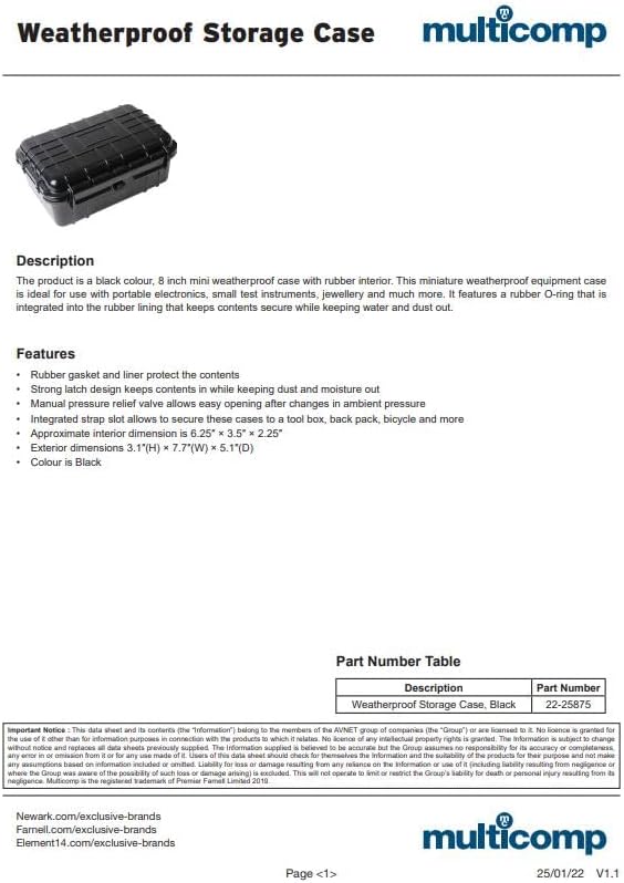 8" Weatherproof Equipment Case, made of Polypropylene Plastic, Black, 7.5" X 5" X 3.25"