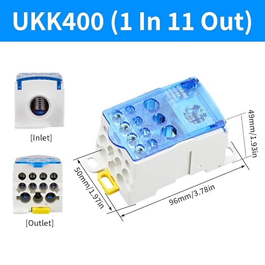 DIN Rail Distribution Box,690V 400A Positions Screw Terminal Block Junction Box Breaker Box Circuit Breaker Distribution Box for Various Power Distribution Needs (Blue, 400A)