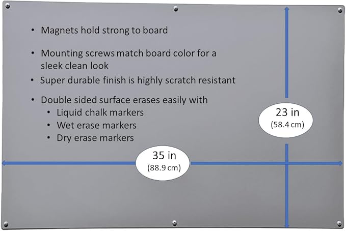 Large Magnetic Board for Wall - Magnet Display Board - Magnetic Bulletin Board - Dry Erase Memo Board- Made in USA (Metallic Silver, 23" Wx35 L)