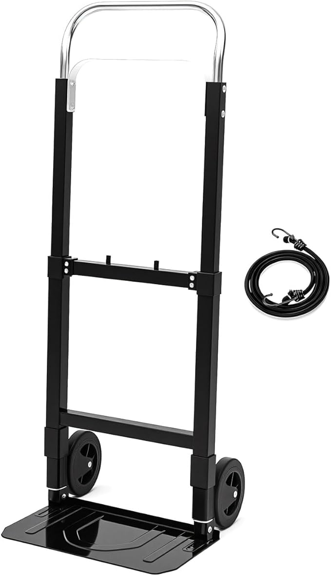 SST Folding Hand Truck with Wheels, 220 LB Capacity Portable Dolly Cart, Utility Cart with Adjustable Handle, Collapsible Dolly for Moving Travel Shopping Airport Office