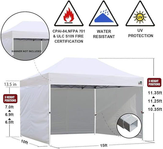 Eurmax USA 10'x15' Pop-up Canopy Tent Commercial Instant Canopies with 4 Removable Zipper End Side Walls and Roller Bag, Bonus 4 SandBags(Burgundy)