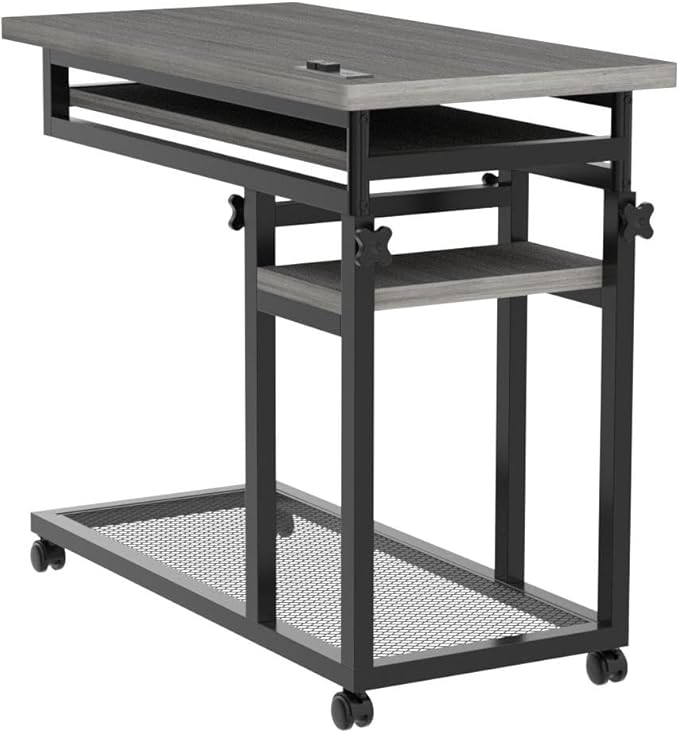 Tribesigns Small Portable Desk with Power Outlet, Height Adjustable Sofa Couch Bedside Laptop Table with Wheels, Mobile Standing Desk Rolling Computer Cart C Side Table with USB Ports