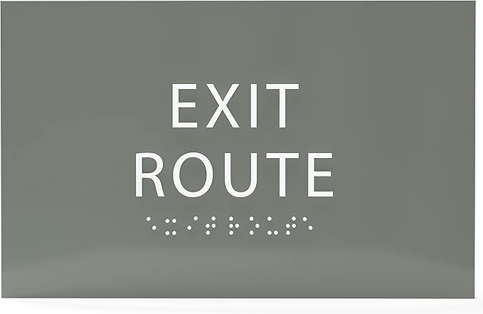 6" X4" Exit Route Sign- Tactile Graphics Grade 2 Braille Text | Modern Utility Wall Mount ADA Compliant Plastic Signs For Schools, Offices, Businesses, Apartments & Restaurants