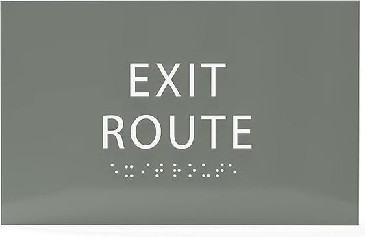 6" X4" Exit Route Sign- Tactile Graphics Grade 2 Braille Text | Modern Utility Wall Mount ADA Compliant Plastic Signs For Schools, Offices, Businesses, Apartments & Restaurants