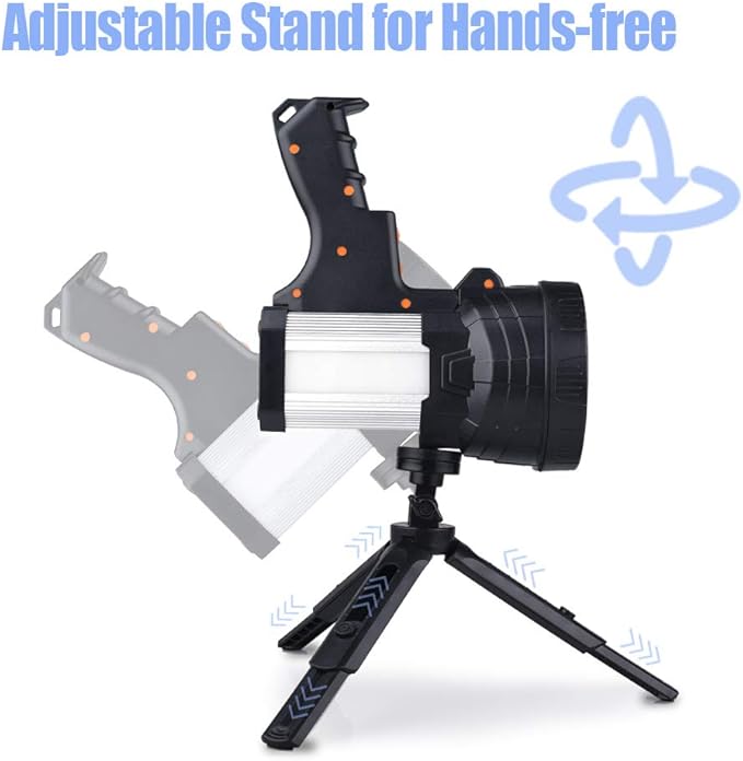 YIERBLUE Rechargeable Spotlight, Super Bright 1000000 High Lumen LED Handheld Spotlight Long Lasting Large Flashlight Searchlight and Flood Camping Flashlight with Foldable Tripod