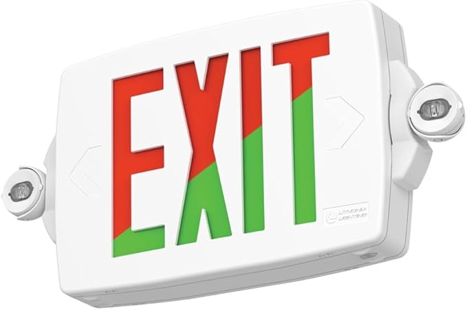 Lithonia Lighting Quantum LED Exit Sign Emergency Light Combo, Exit Sign and Emergency Lights for Business, 2-Head Fixture, Red/Green Selectable Letters, White (LHQM S W RG MVOLT M6)
