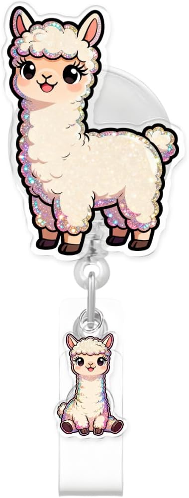 Cute Alpaca Badge Reel for ID Card, Funny Animal Alpaca Retractable Nurse Alligator Clip Badge Reel for Women, ID Name Tag Badge Holder for Office School Hospital Nurses Doctors Teachers