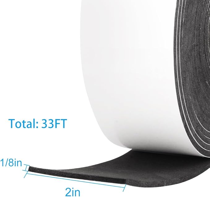 High Density Foam Tape,2 Inch Wide x 1/8 Inch Thick Door Insulation Tape,Adhesive Weather Stripping for Doors Window,Foam Seal Proofing Tape,33 Feet Long