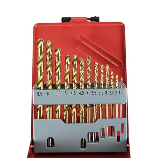 Drill Bit Set, Metric 1.5mm - 6.5mm 13Pcs Titanium Coating HSS Drill Bits Kit with Round Shank for Cast Iron, Hardened Metal, Stainless Steel, Plastic and Wood