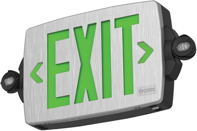 Lithonia Lighting Quantum LED Exit Sign Emergency Light Combo, Exit Sign and Emergency Lights for Business, 2-Head Fixture, Red/Green Selectable Letters, Brushed Silver (LHQM S BBS RG MVOLT M6)
